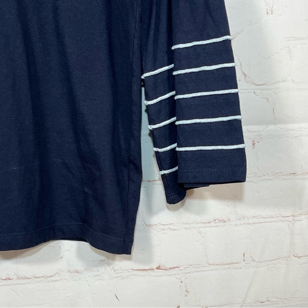 J. Crew Embroidered Bell Sleeve Top Blouse Shirt Womens Size Small Navy White - Picture 5 of 9